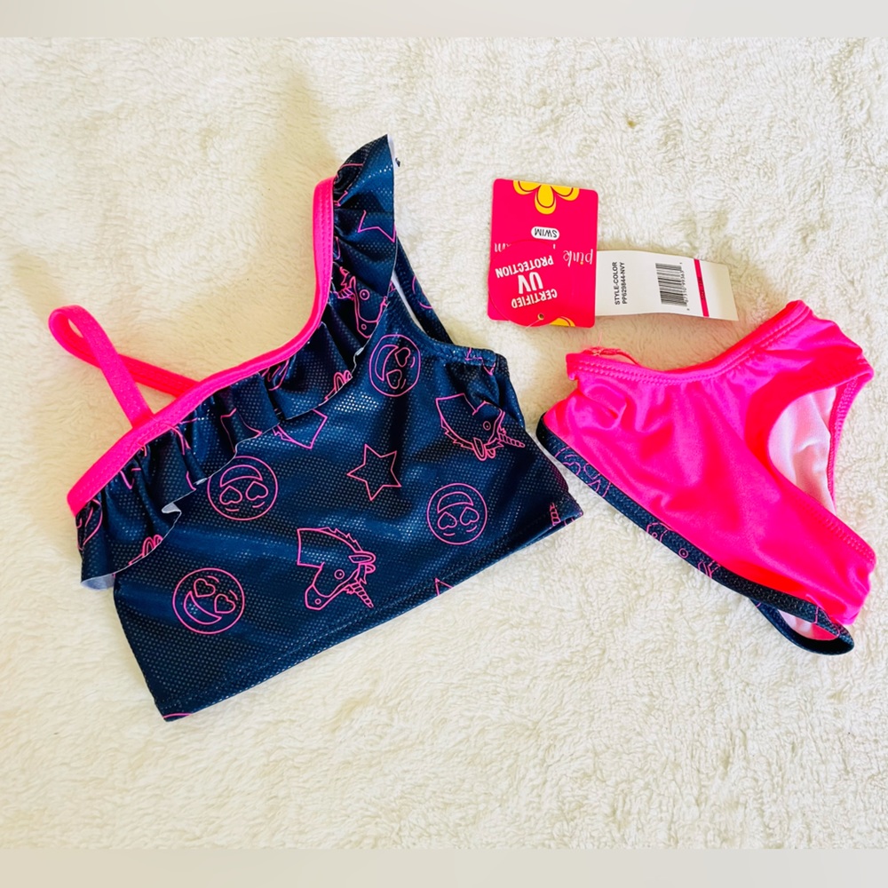 New Pink Platinum Baby Girl 18 Month Swim Unicorn Bikini Hot Pink UV Certified